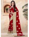 Glamorous Patch Border Work Red Designer Traditional Sarees