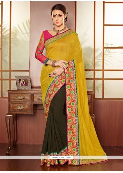 Yellow And Green Georgette Half And Half Saree