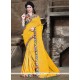 Enthralling Yellow Patch Border Work Bhagalpuri Silk Printed Saree