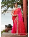 Competent Hot Pink Embroidered Work Classic Saree