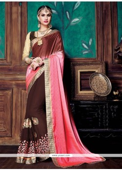 Radiant Brown And Pink Embroidered Work Designer Saree