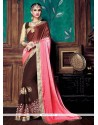 Radiant Brown And Pink Embroidered Work Designer Saree