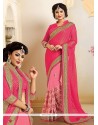 Subtle Patch Border Work Pink Jacquard Designer Saree