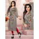 Catchy Grey Embroidered Work Georgette Party Wear Kurti