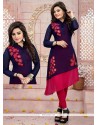 Perfervid Georgette Navy Blue Embroidered Work Party Wear Kurti