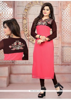 Captivating Georgette Pink Embroidered Work Party Wear Kurti
