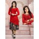 Exciting Embroidered Work Georgette Red Party Wear Kurti