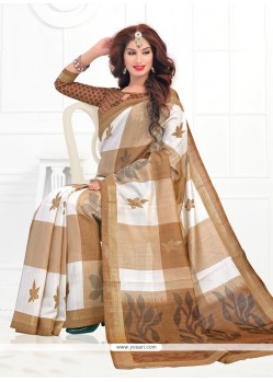 Spectacular Cream Silk Printed Saree