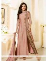 Dignified Peach Embroidered Work Silk Designer Suit