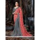 Fantastic Grey Patch Border Work Faux Crepe Traditional Saree