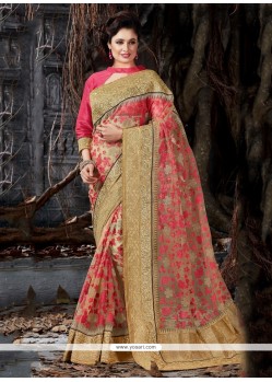 Perfervid Rose Pink Embroidered Work Traditional Saree