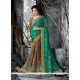 Outstanding Art Silk Brown And Sea Green Embroidered Work Classic Saree