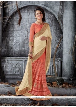 Outstanding Faux Crepe Peach Traditional Saree