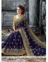 Marvelous Navy Blue Embroidered Work Faux Chiffon Classic Saree