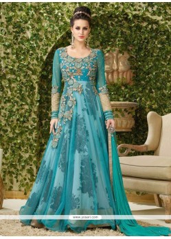 Embroidered Net Floor Length Anarkali Salwar Suit In Blue