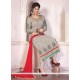 Enthralling Patch Border Work Georgette Grey And Red Designer Palazzo Salwar Suit