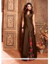 Glossy Brown Silk Designer Floor Length Suit