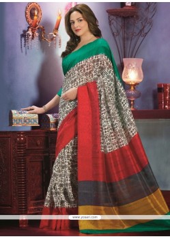 Off White And Maroon Art Silk Casual Saree