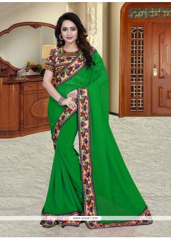 Spectacular Georgette Green Printed Saree