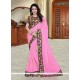 Whimsical Pink Patch Border Work Georgette Printed Saree