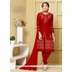 Gilded Red Embroidered Work Churidar Designer Suit