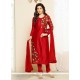 Sumptuous Cotton Red Embroidered Work Churidar Designer Suit