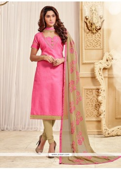Auspicious Jacquard Pink Lace Work Churidar Designer Suit