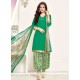 Thrilling Print Work Green Pure Crepe Designer Patila Salwar Suit