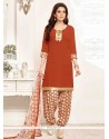 Delectable Pure Crepe Orange Designer Patila Salwar Suit