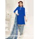 Fascinating Print Work Blue Pure Crepe Designer Patila Salwar Suit
