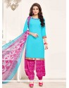Swanky Pure Crepe Blue Designer Patila Salwar Suit