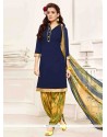 Fab Navy Blue Print Work Designer Patila Salwar Suit