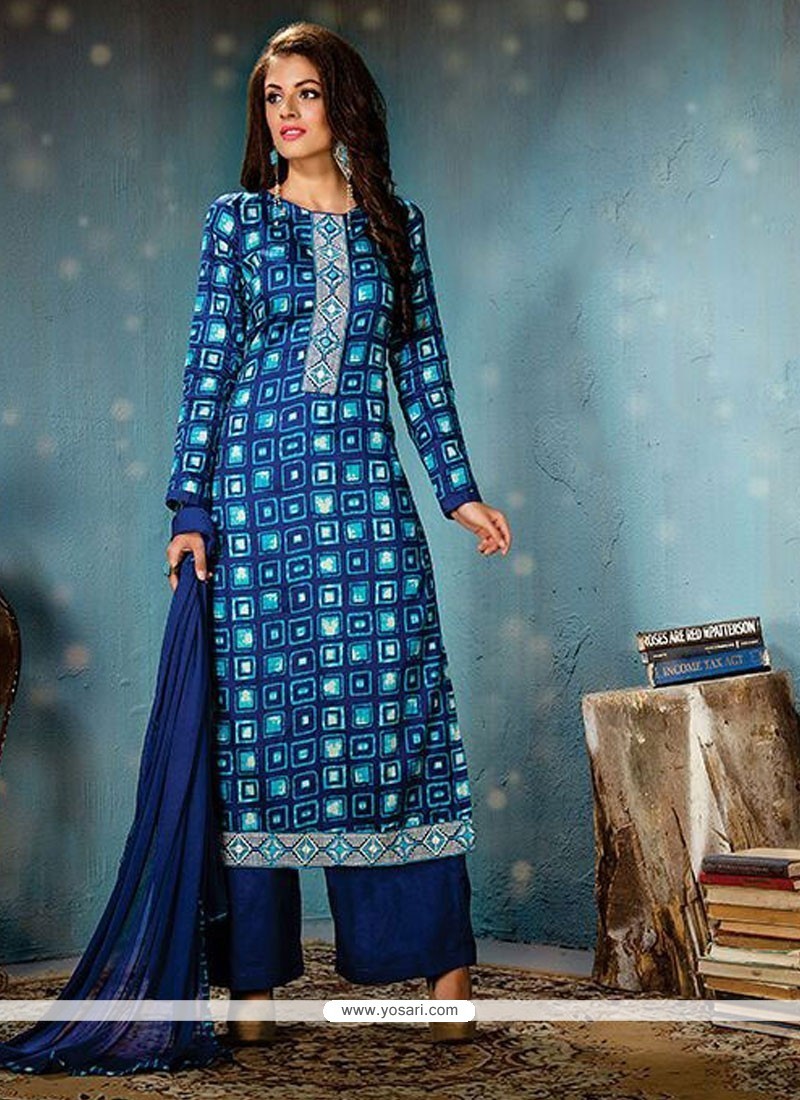 Buy Suave Cotton Blue Designer Palazzo Salwar Suit | Pakistani Suits