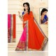 Alluring Hot Pink And Orange Patch Border Work Designer Half N Half Saree