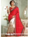 Off White And Red Georgette Half And Half Saree