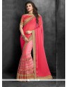 Opulent Faux Chiffon Pink Patch Border Work Traditional Saree