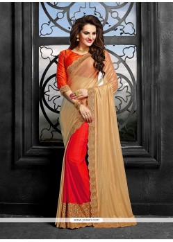 Fashionable Red Patch Border Work Classic Saree
