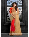 Fashionable Red Patch Border Work Classic Saree