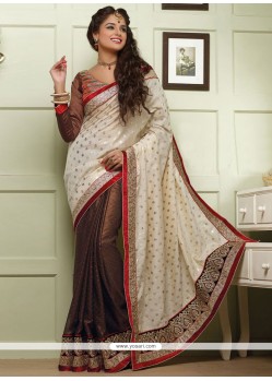 Brown And Off White Shimmer Georgette Saree