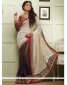 Brown And Off White Shimmer Georgette Saree