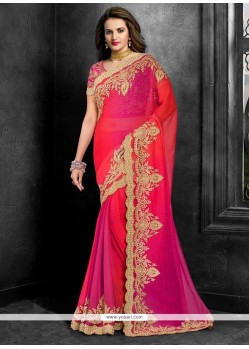 Distinguishable Hot Pink Embroidered Work Traditional Saree