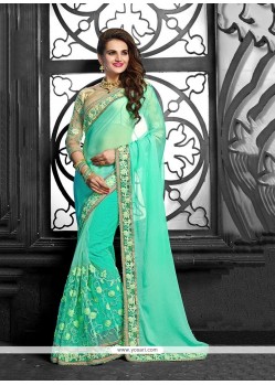 Sterling Turquoise Embroidered Work Classic Saree