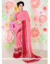 Transcendent Faux Chiffon Pink Print Work Casual Saree