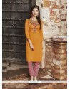 Sightly Embroidered Work Mustard Rayon Party Wear Kurti