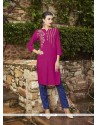 Sonorous Rayon Magenta Embroidered Work Party Wear Kurti