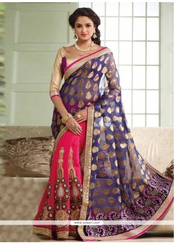 Pink And Blue Georgette Half And Half Saree
