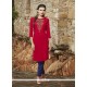 Perfect Embroidered Work Red Party Wear Kurti