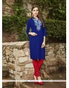 Deserving Embroidered Work Blue Party Wear Kurti