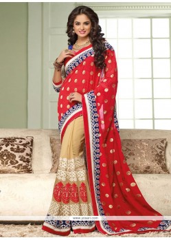 Beige And Red Georgette Saree