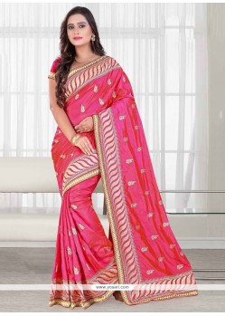 Renowned Rose Pink Patch Border Work Classic Saree